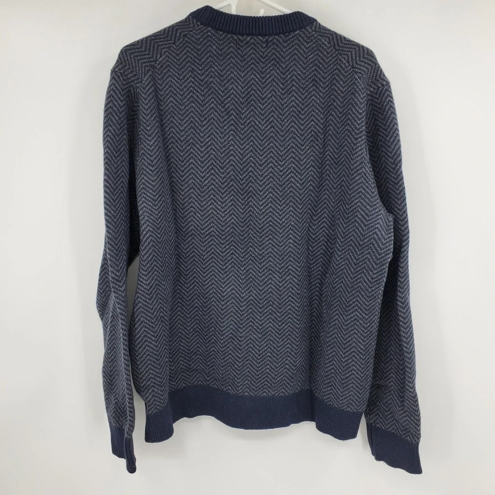 Banana Republic Men's Cozy Herringbone‎ Knit Crew Neck Sweater Blue Grey Large